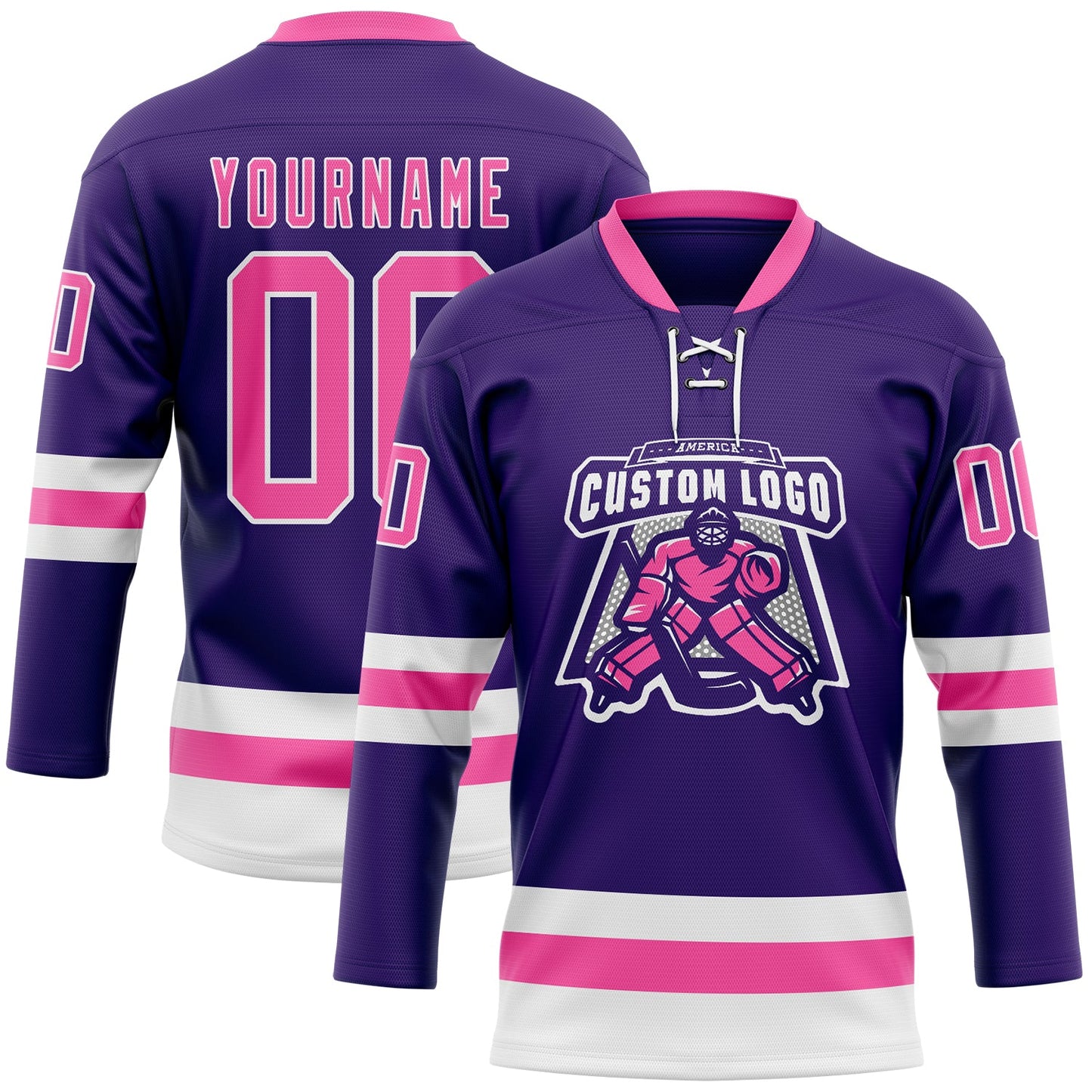 Custom Purple Pink-White Hockey Lace Neck Jersey view 2