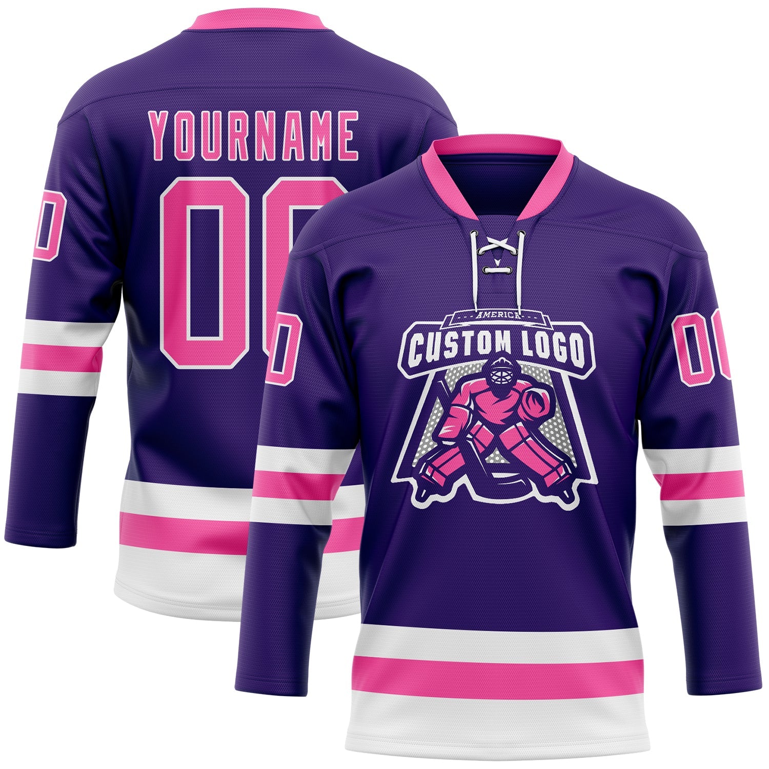 Custom Purple Pink-White Hockey Lace Neck Jersey view 2