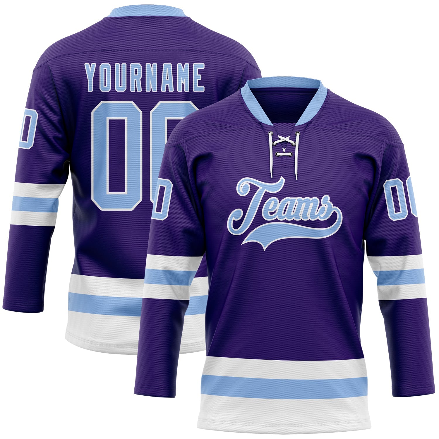 Custom Purple Light Blue-White Hockey Lace Neck Jersey - Main View
