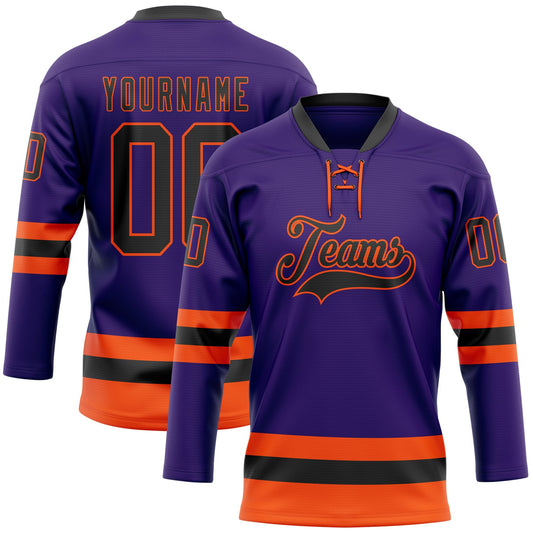 Custom Purple Black-Orange Hockey Lace Neck Jersey - Main View
