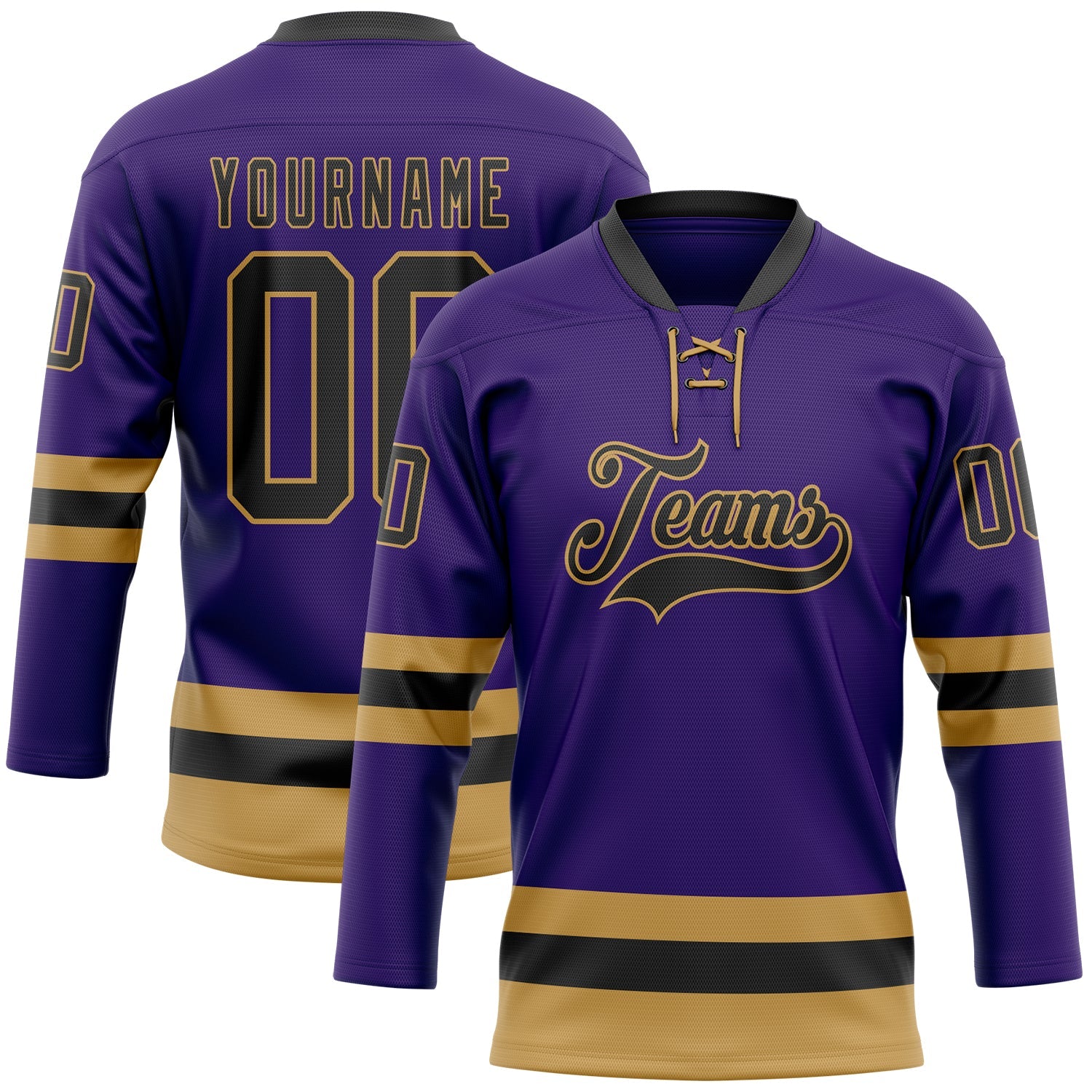 Custom Purple Black-Old Gold Hockey Lace Neck Jersey - Main View