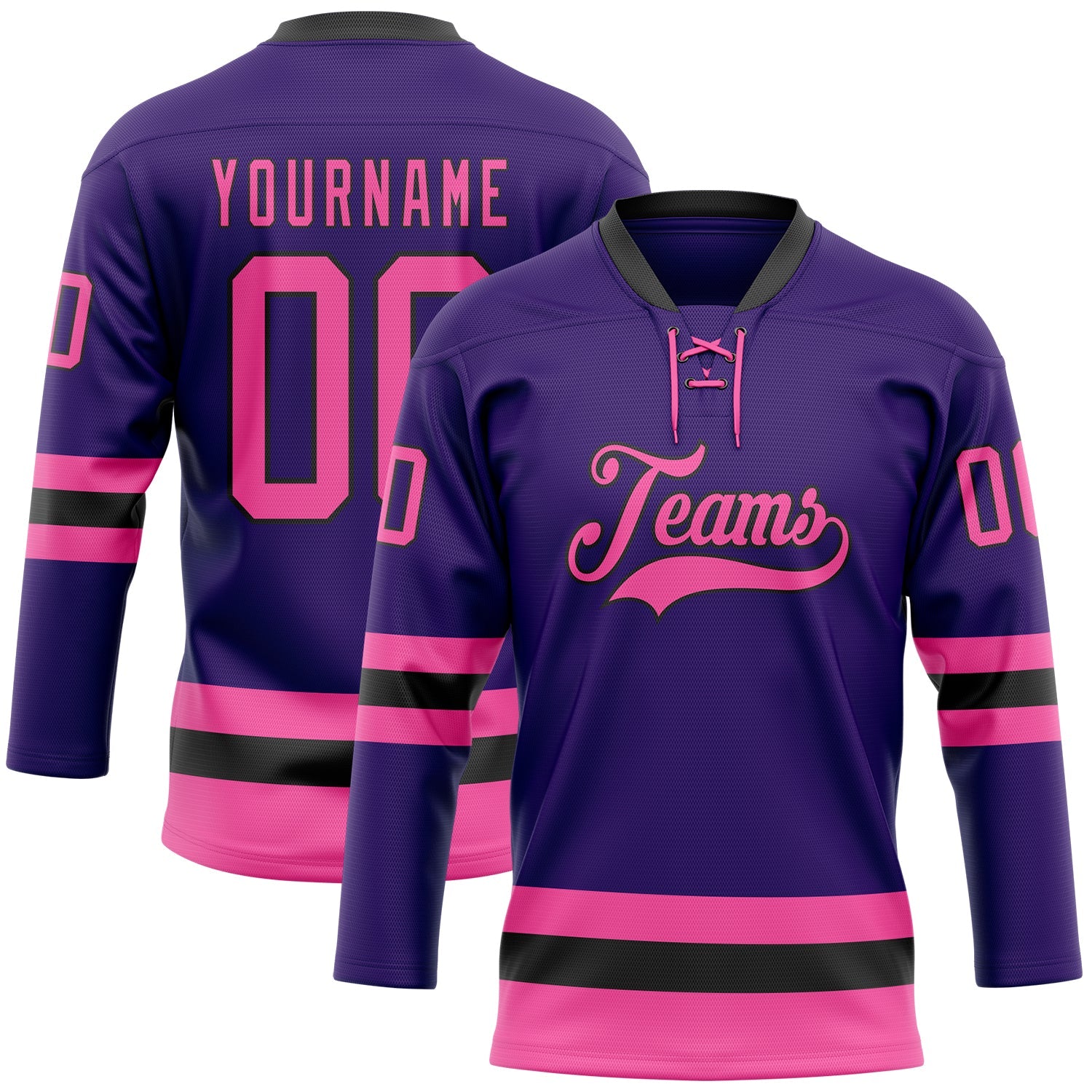 Custom Purple Pink-Black Hockey Lace Neck Jersey - Main View