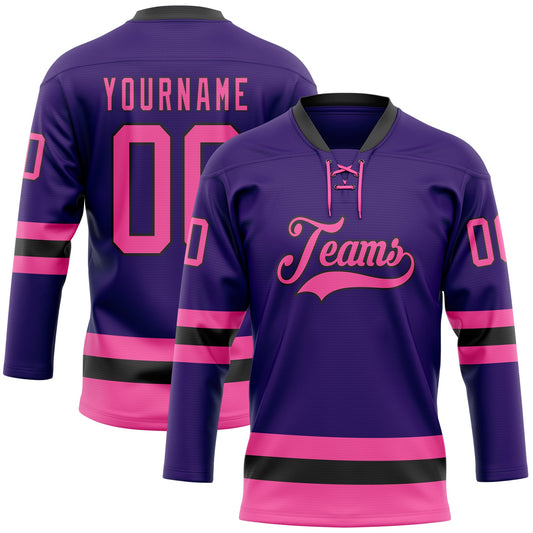 Custom Purple Pink-Black Hockey Lace Neck Jersey - Main View