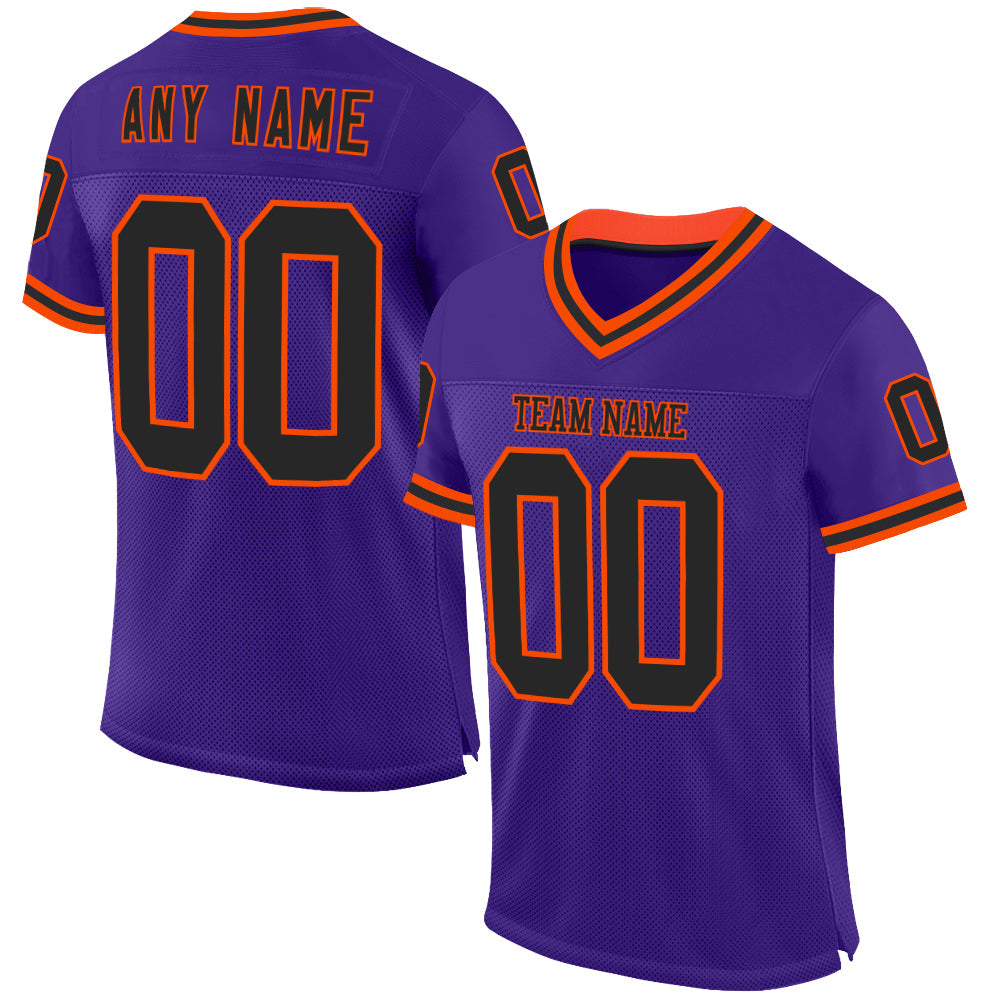 Custom Purple Black-Orange Mesh Authentic Throwback Football Jersey - Main View