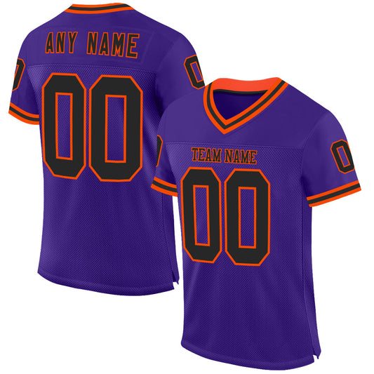 Custom Purple Black-Orange Mesh Authentic Throwback Football Jersey - Main View