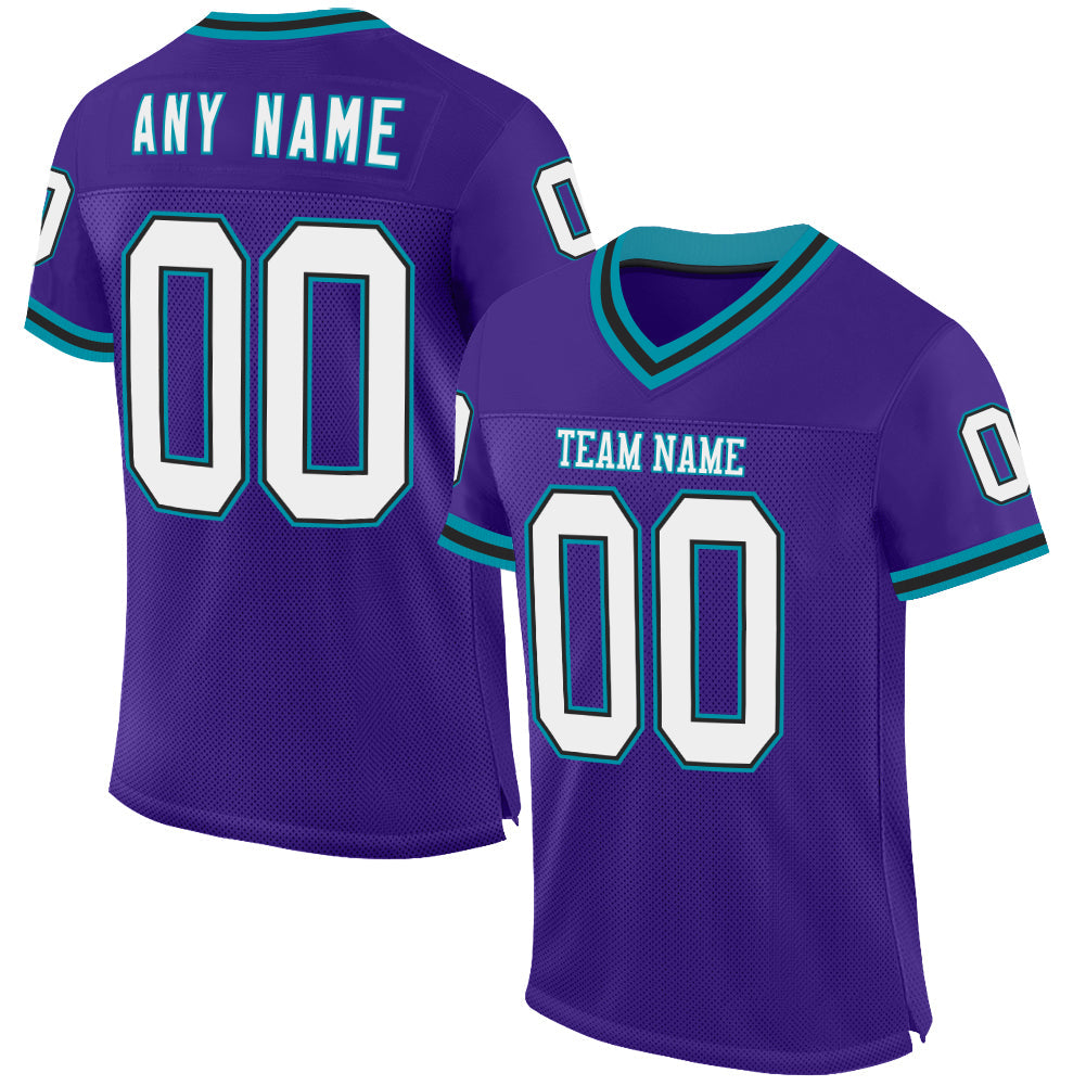 Custom Purple Black-Teal Mesh Authentic Throwback Football Jersey - Main View