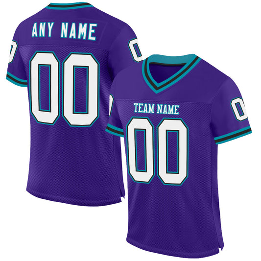 Custom Purple Black-Teal Mesh Authentic Throwback Football Jersey - Main View