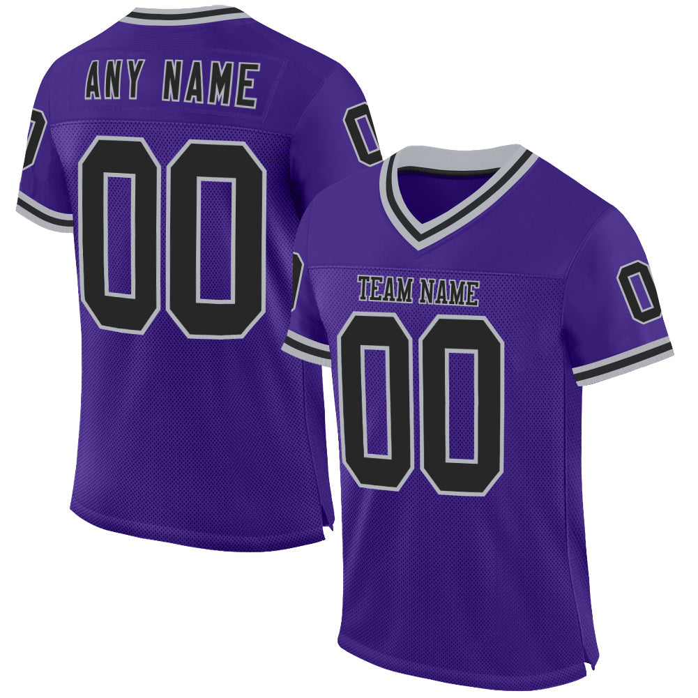 Custom Purple Black-Gray Mesh Authentic Throwback Football Jersey - Main View