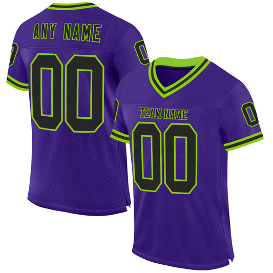 Custom Purple Black-Neon Green Mesh Authentic Throwback Football Jersey - Main View