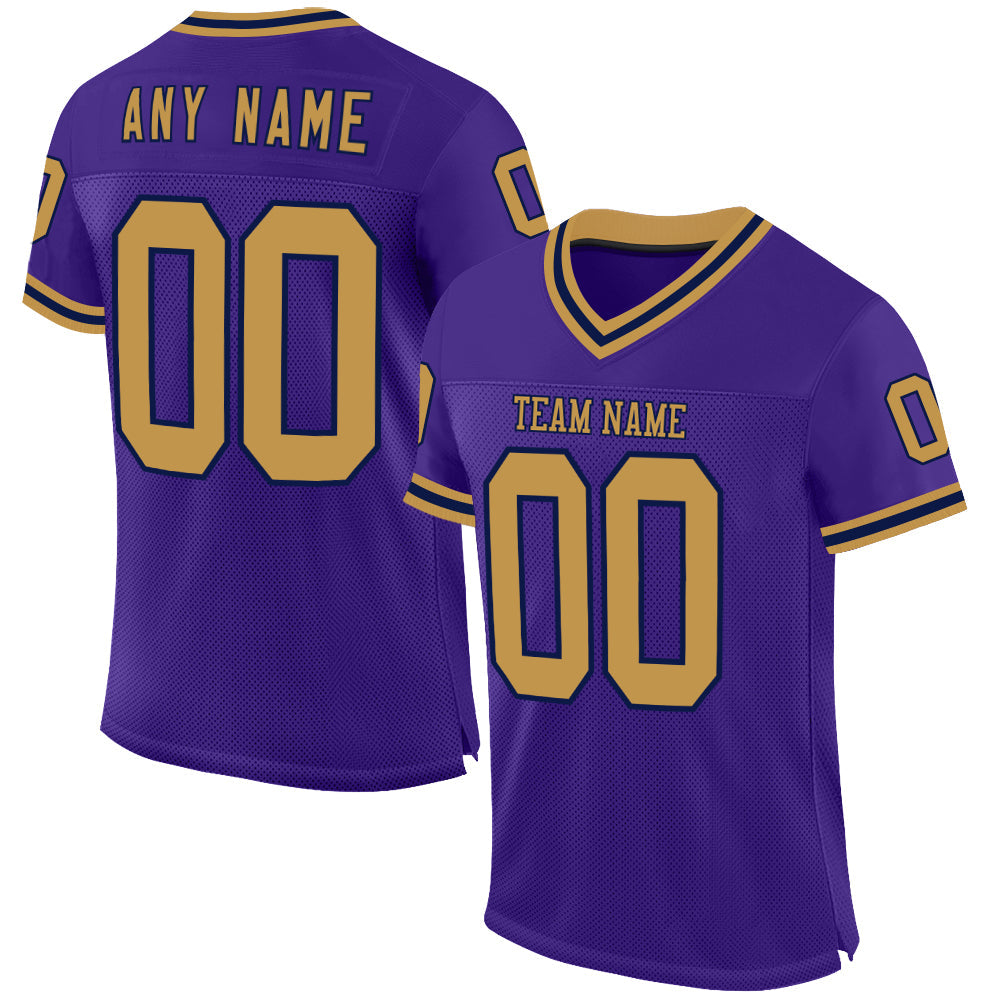 Custom Purple Old Gold-Navy Mesh Authentic Throwback Football Jersey - Main View