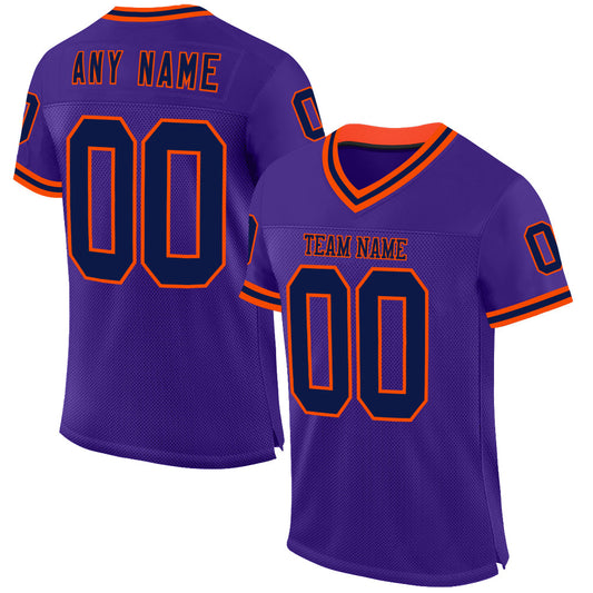 Custom Purple Navy-Orange Mesh Authentic Throwback Football Jersey - Main View