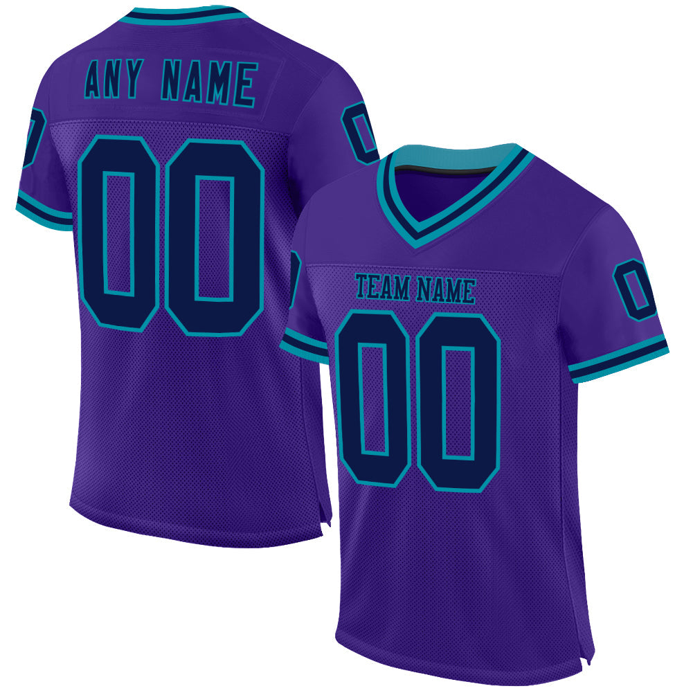 Custom Purple Navy-Teal Mesh Authentic Throwback Football Jersey - Main View