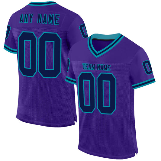 Custom Purple Navy-Teal Mesh Authentic Throwback Football Jersey - Main View