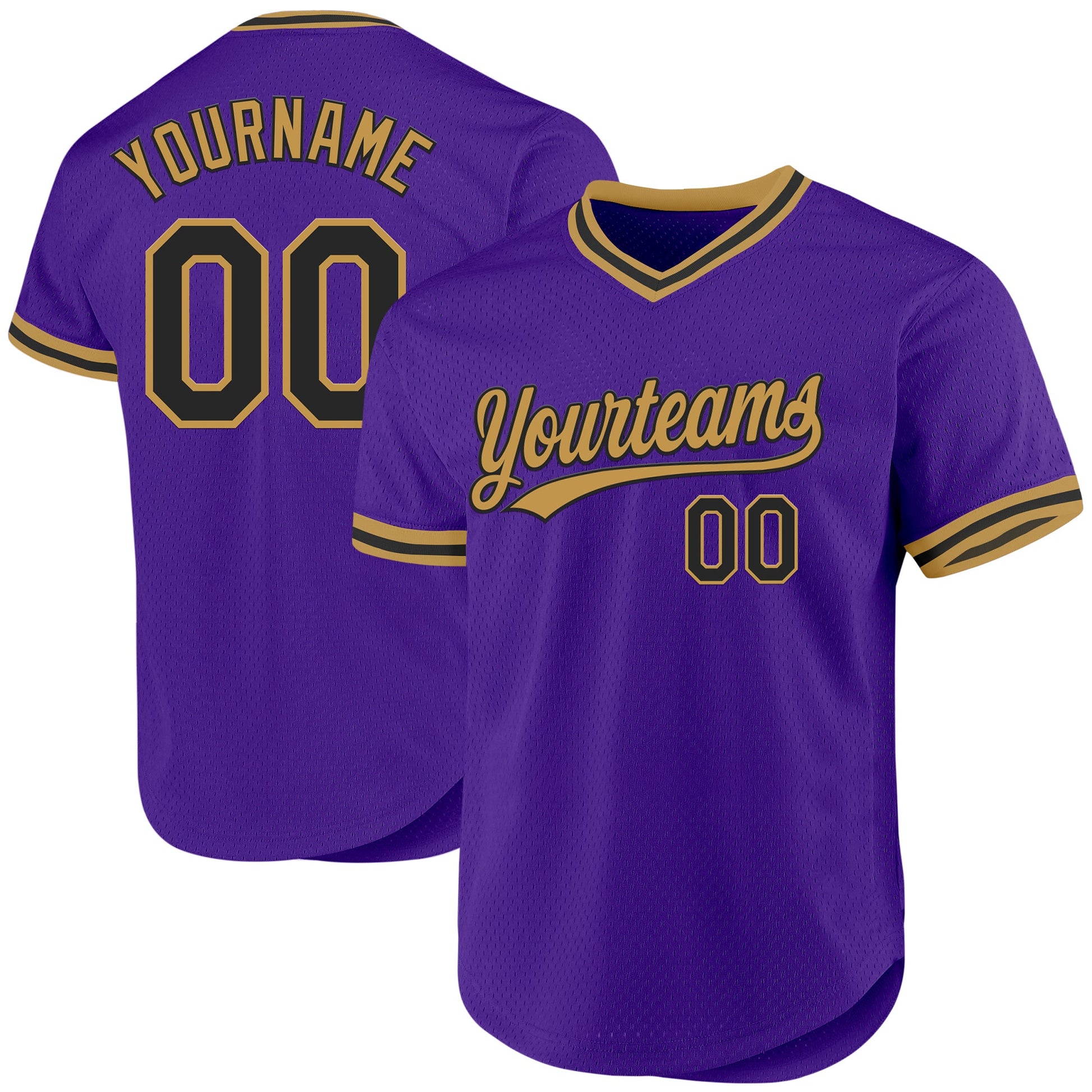 Custom Purple Black-Old Gold Authentic Throwback Baseball Jersey - Main View