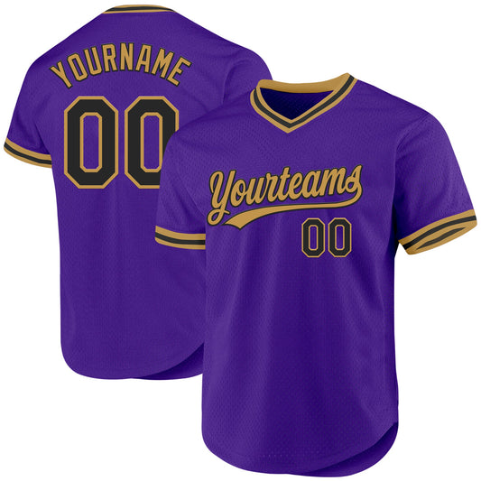 Custom Purple Black-Old Gold Authentic Throwback Baseball Jersey - Main View
