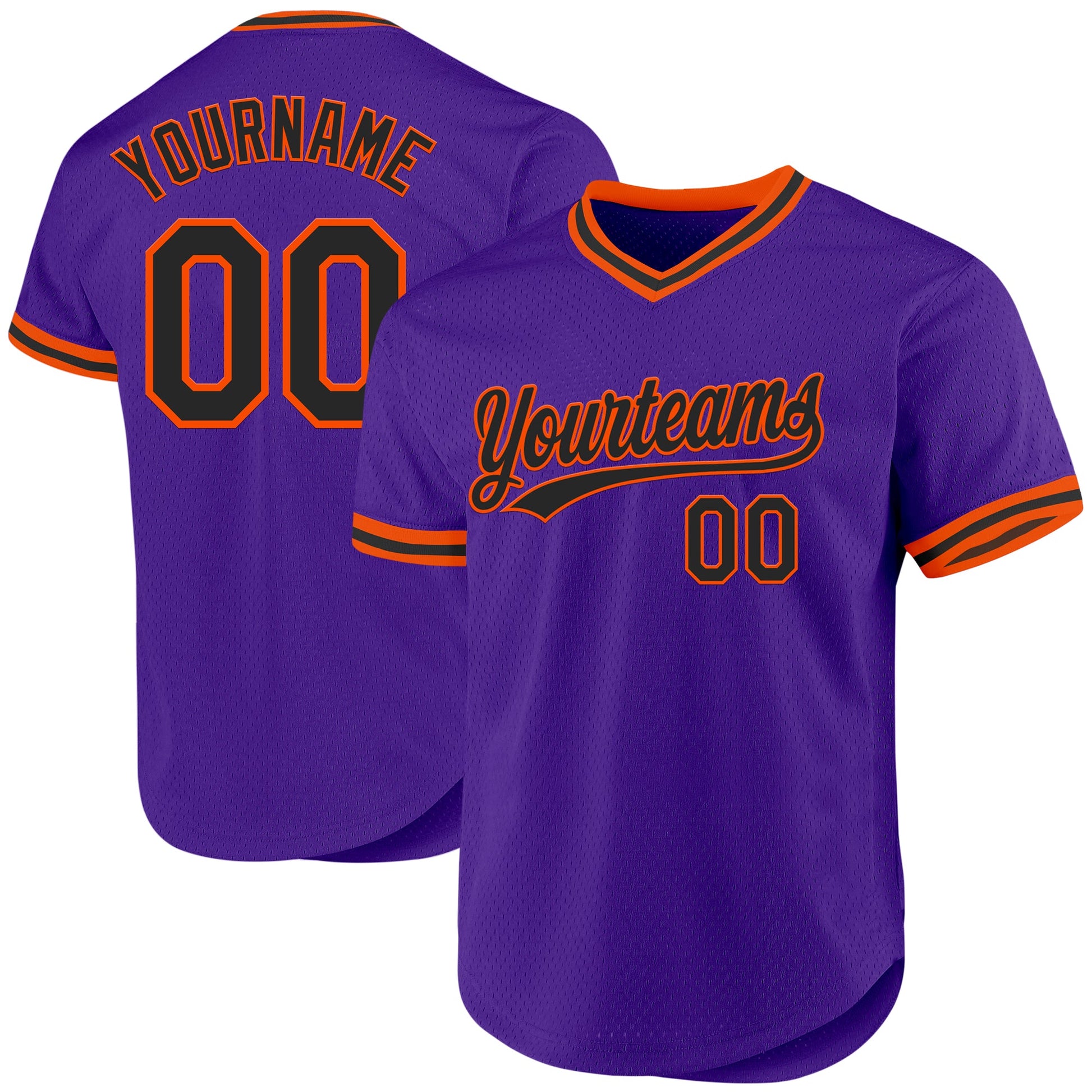 Custom Purple Black-Orange Authentic Throwback Baseball Jersey - Main View