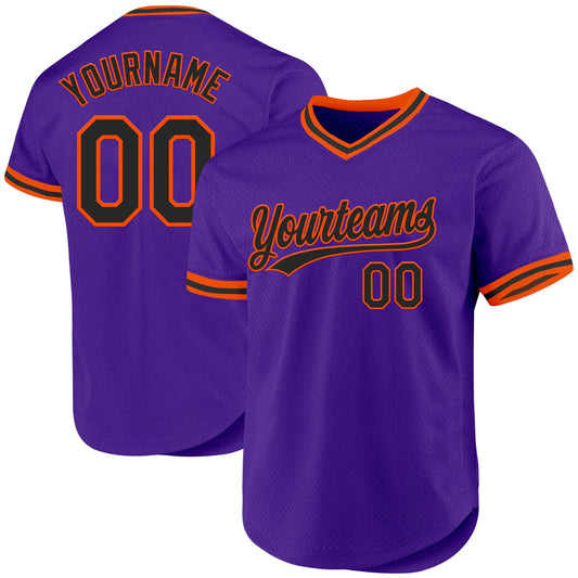 Custom Purple Black-Orange Authentic Throwback Baseball Jersey - Main View