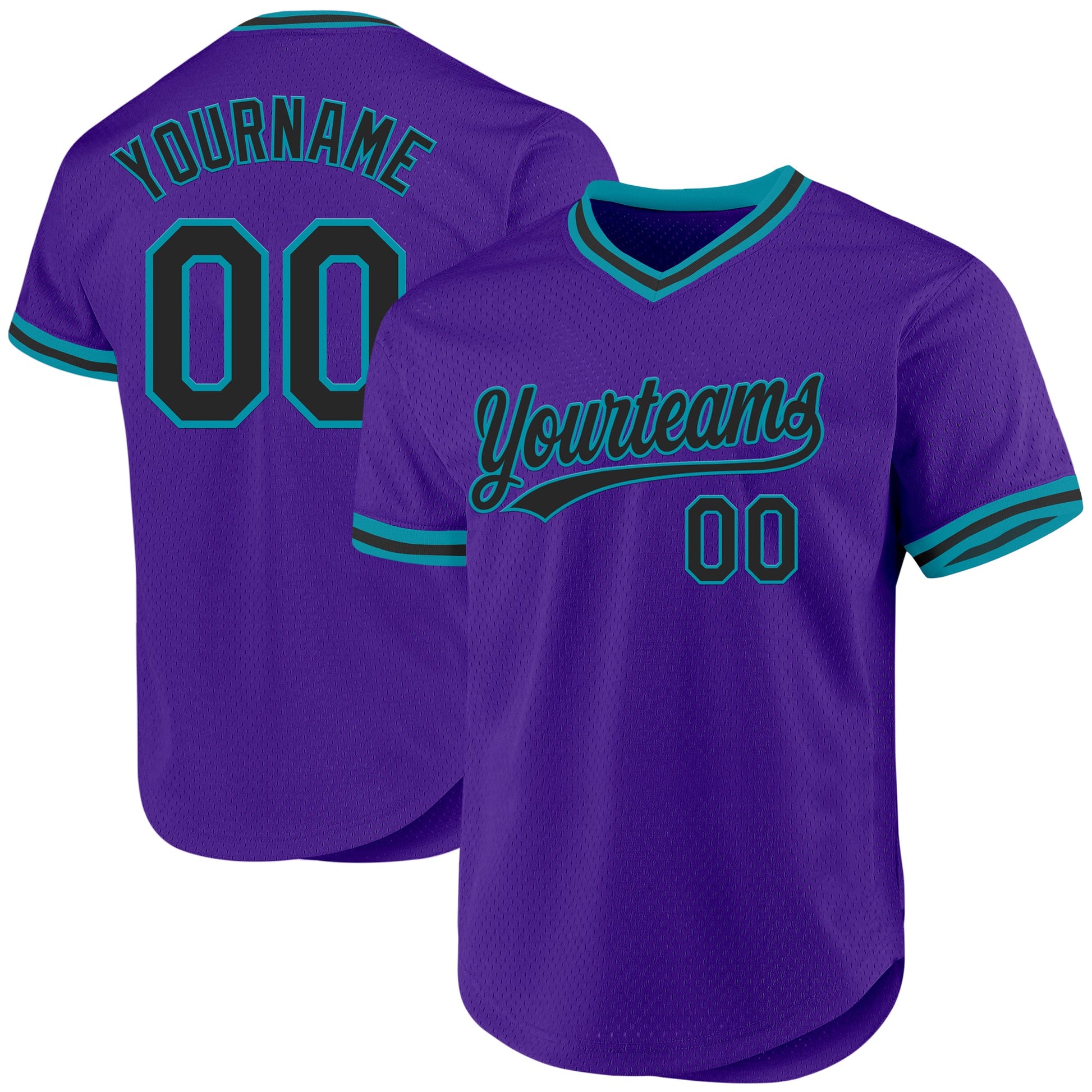Custom Purple Black-Teal Authentic Throwback Baseball Jersey - Main View