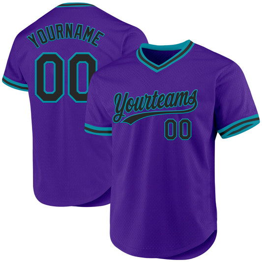 Custom Purple Black-Teal Authentic Throwback Baseball Jersey - Main View