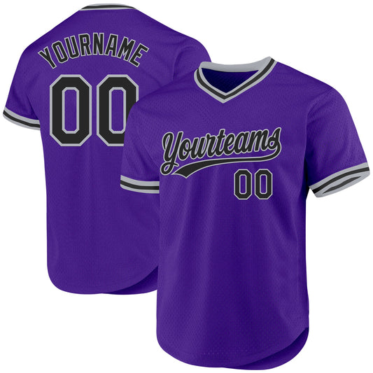Custom Purple Black-Gray Authentic Throwback Baseball Jersey - Main View