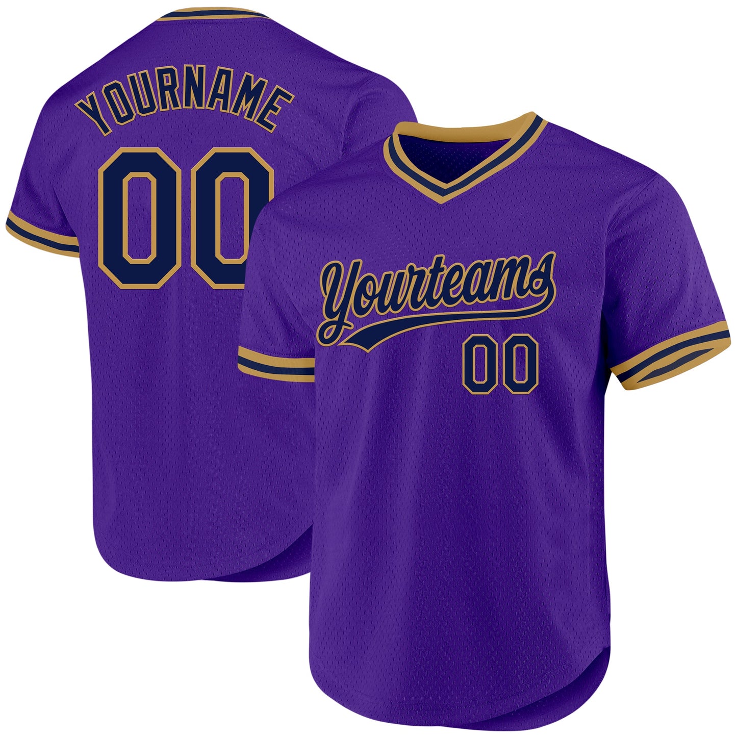 Custom Purple Navy-Old Gold Authentic Throwback Baseball Jersey - Main View