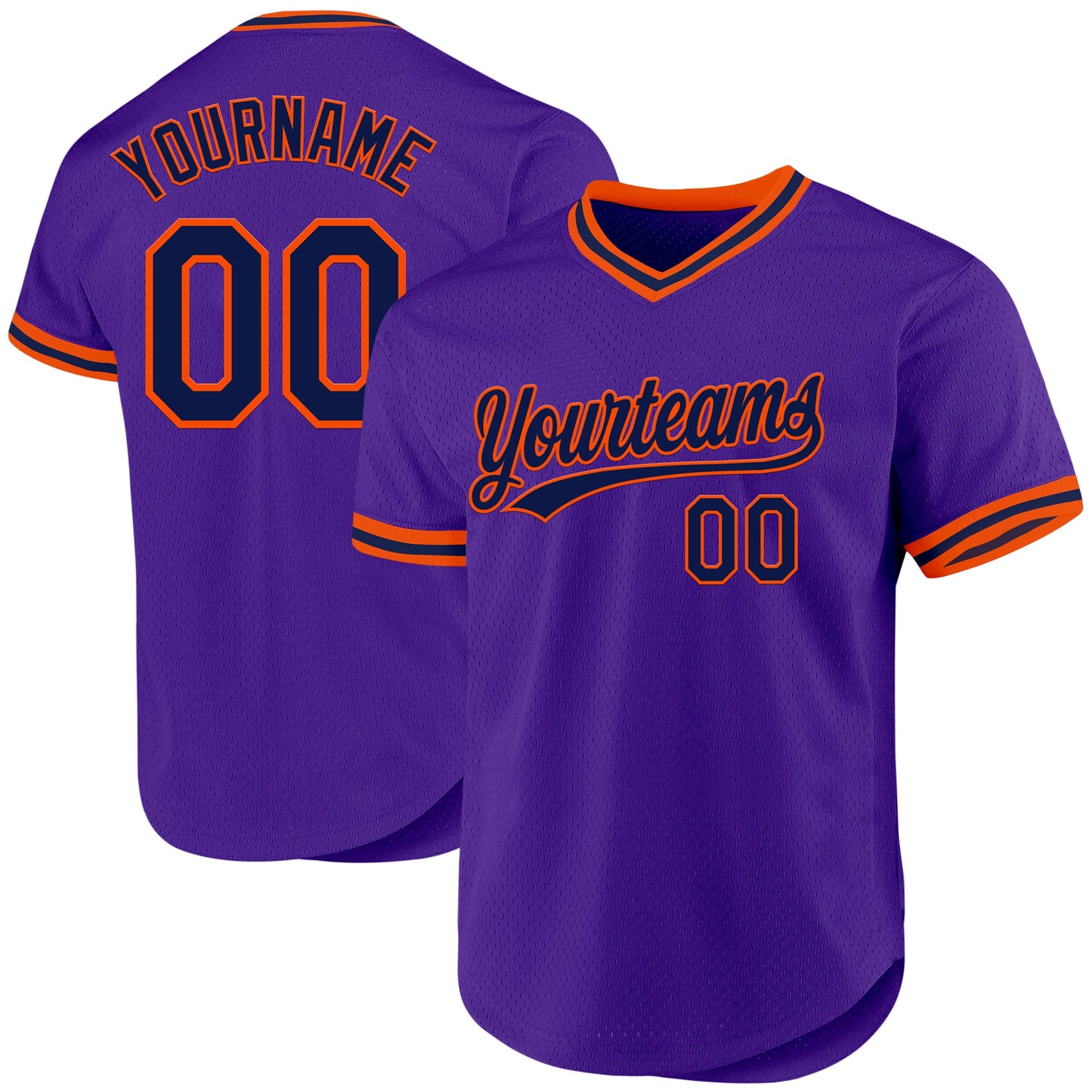 Custom Purple Navy-Orange Authentic Throwback Baseball Jersey - Main View