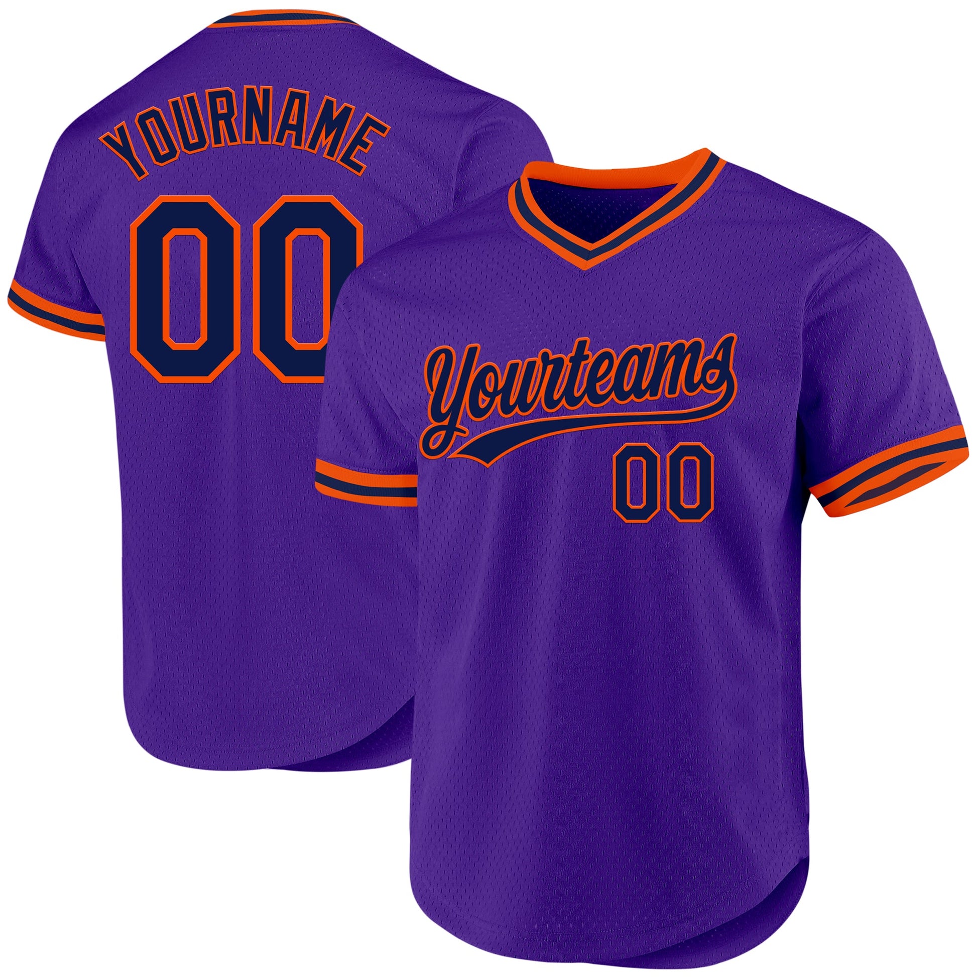 Custom Purple Navy-Orange Authentic Throwback Baseball Jersey - Main View