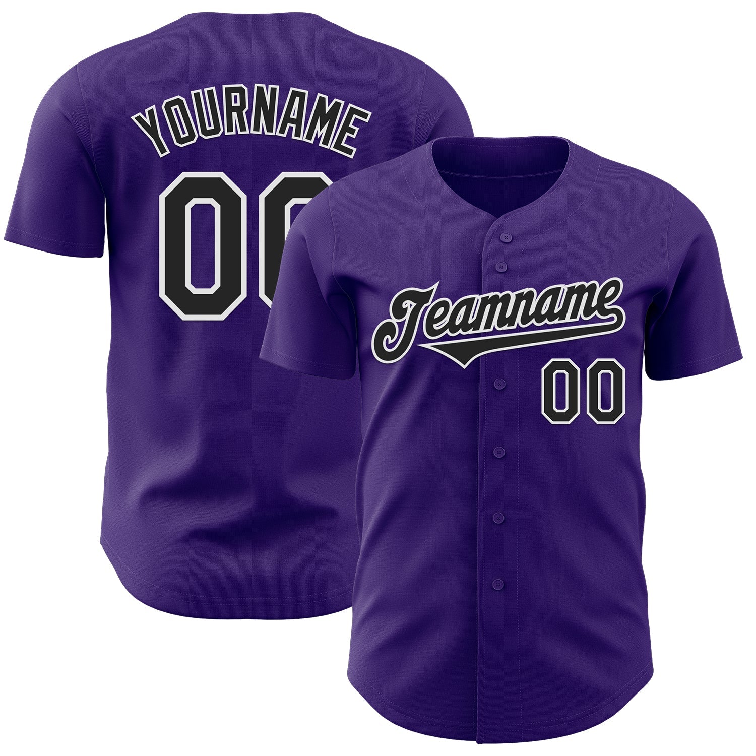 Custom Purple Black-White Authentic Baseball Jersey - Main View