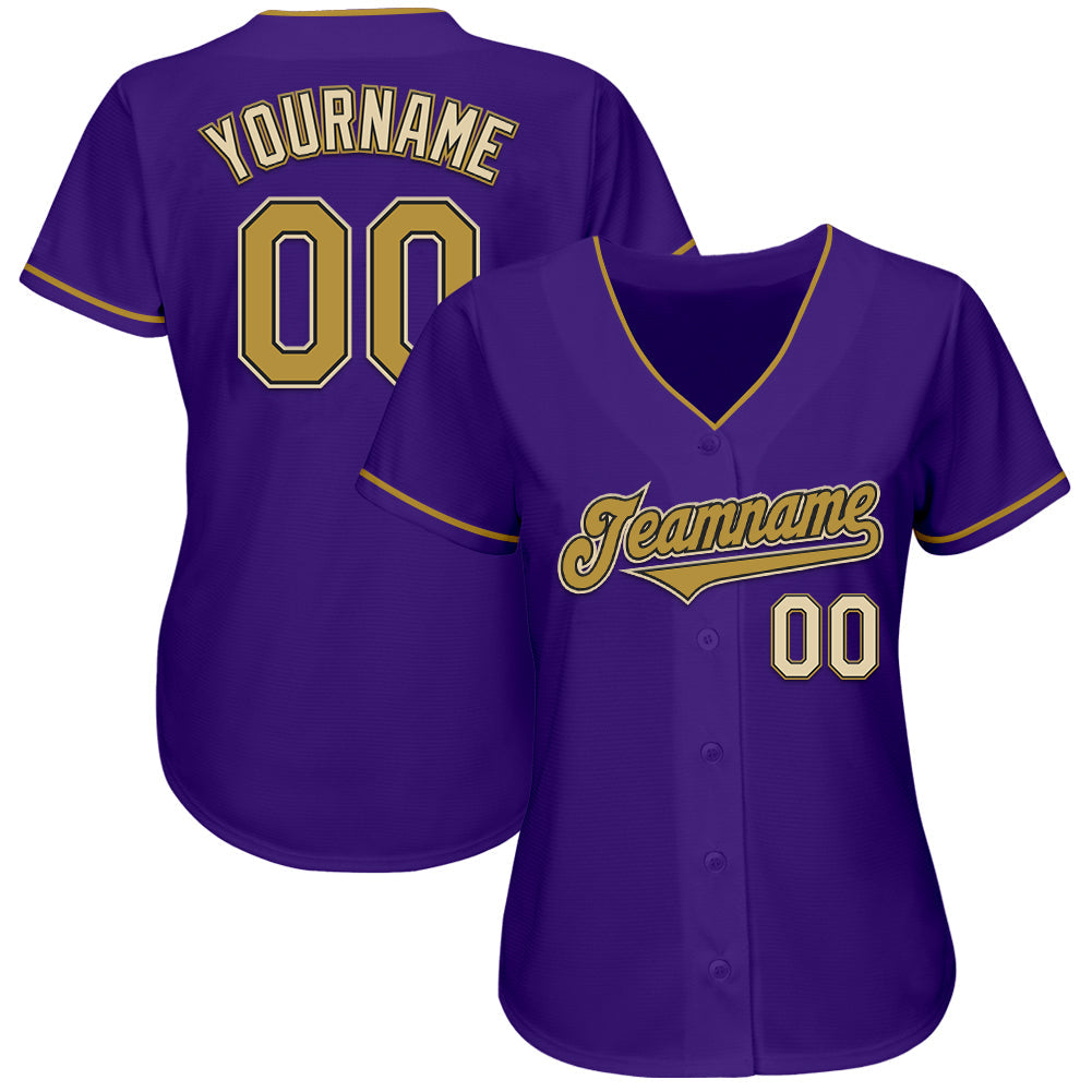 Custom Purple Old Gold Black-Cream Authentic Baseball Jersey view 2