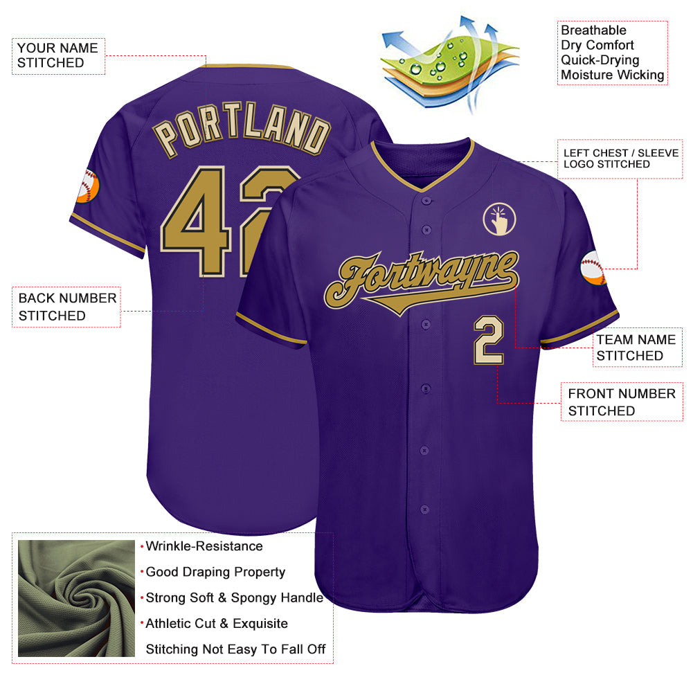 Custom Purple Old Gold Black-Cream Authentic Baseball Jersey view 3