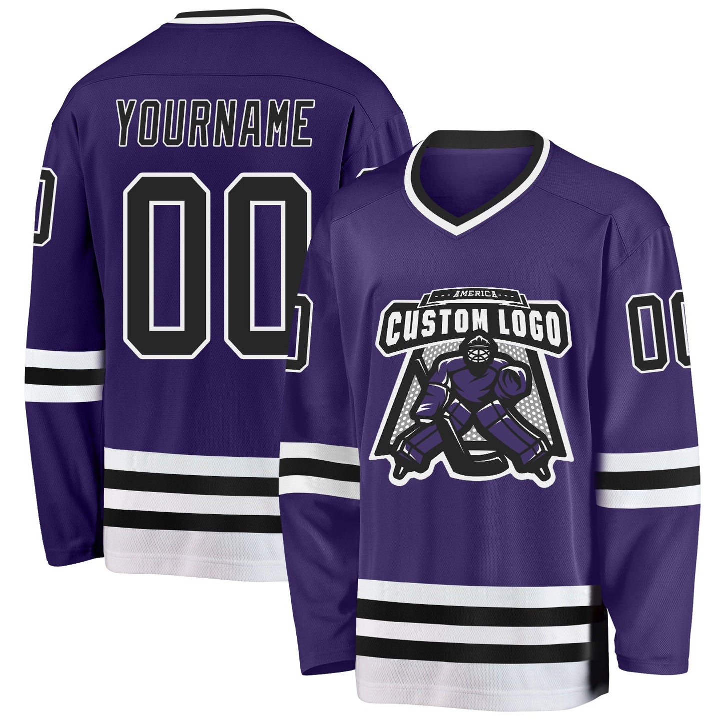Custom Purple Black-White Hockey Jersey view 2