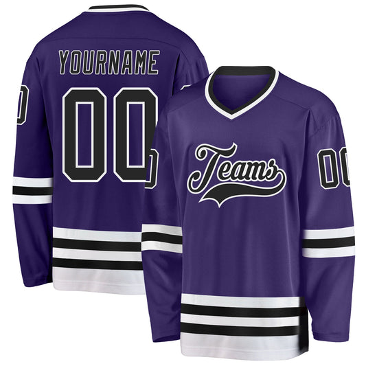 Custom Purple Black-White Hockey Jersey - Main View