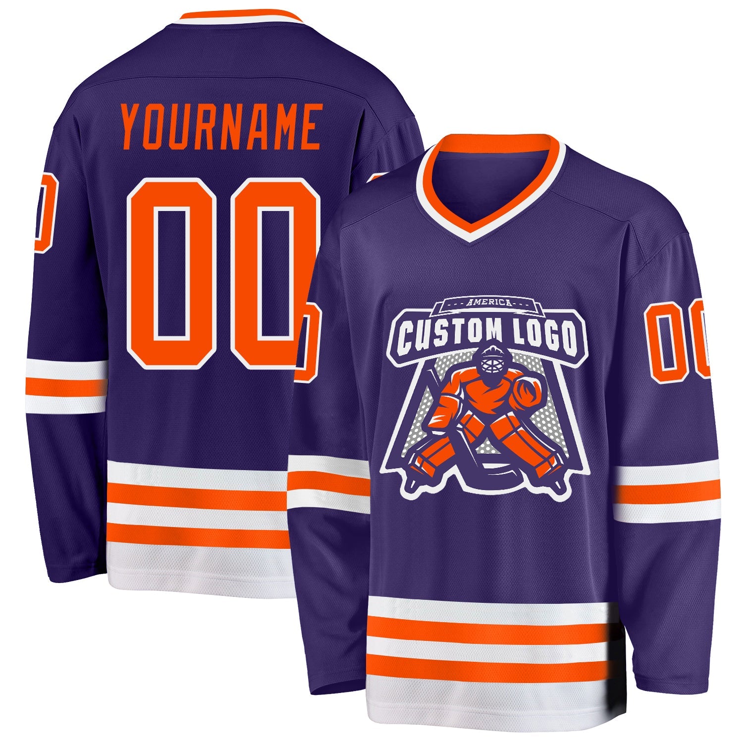 Custom Purple Orange-White Hockey Jersey view 2