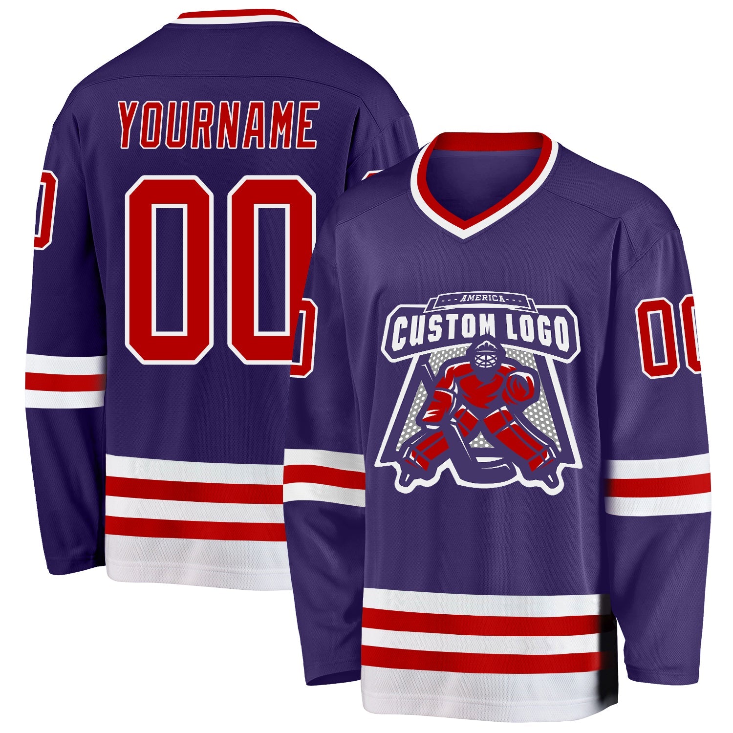 Custom Purple Red-White Hockey Jersey view 2