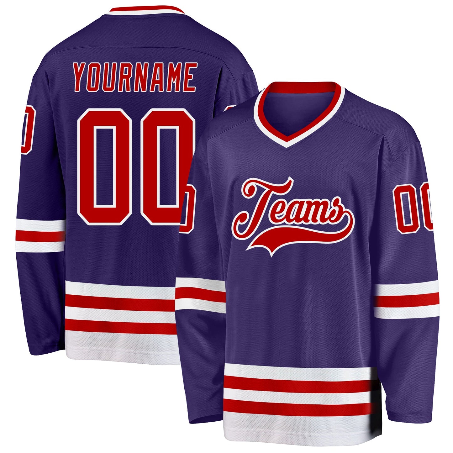 Custom Purple Red-White Hockey Jersey - Main View
