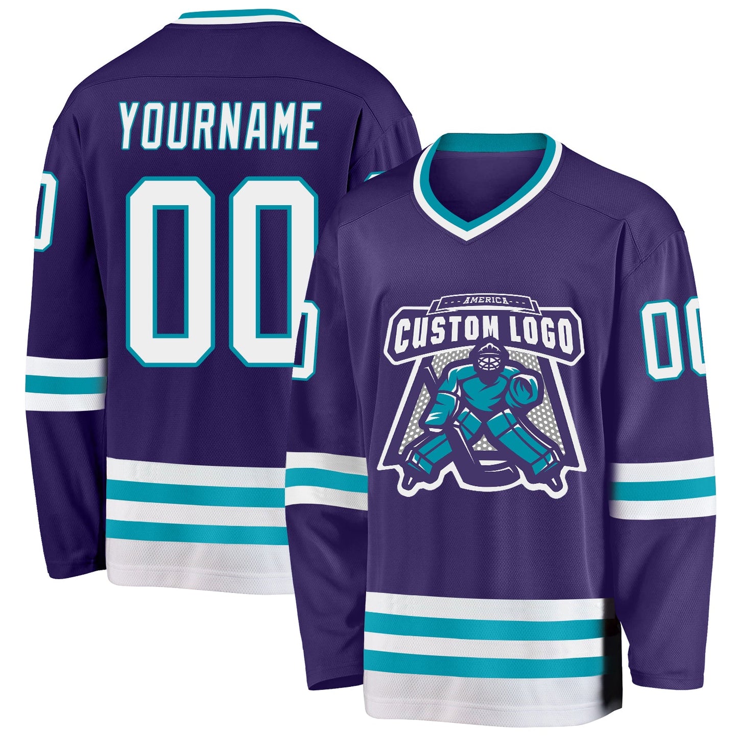 Custom Purple White-Teal Hockey Jersey view 2