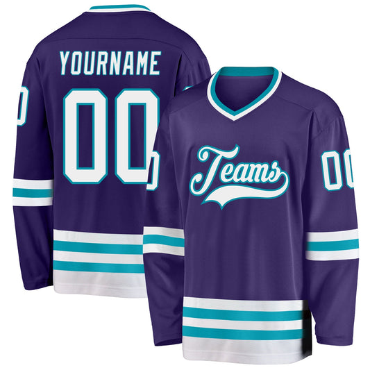 Custom Purple White-Teal Hockey Jersey - Main View