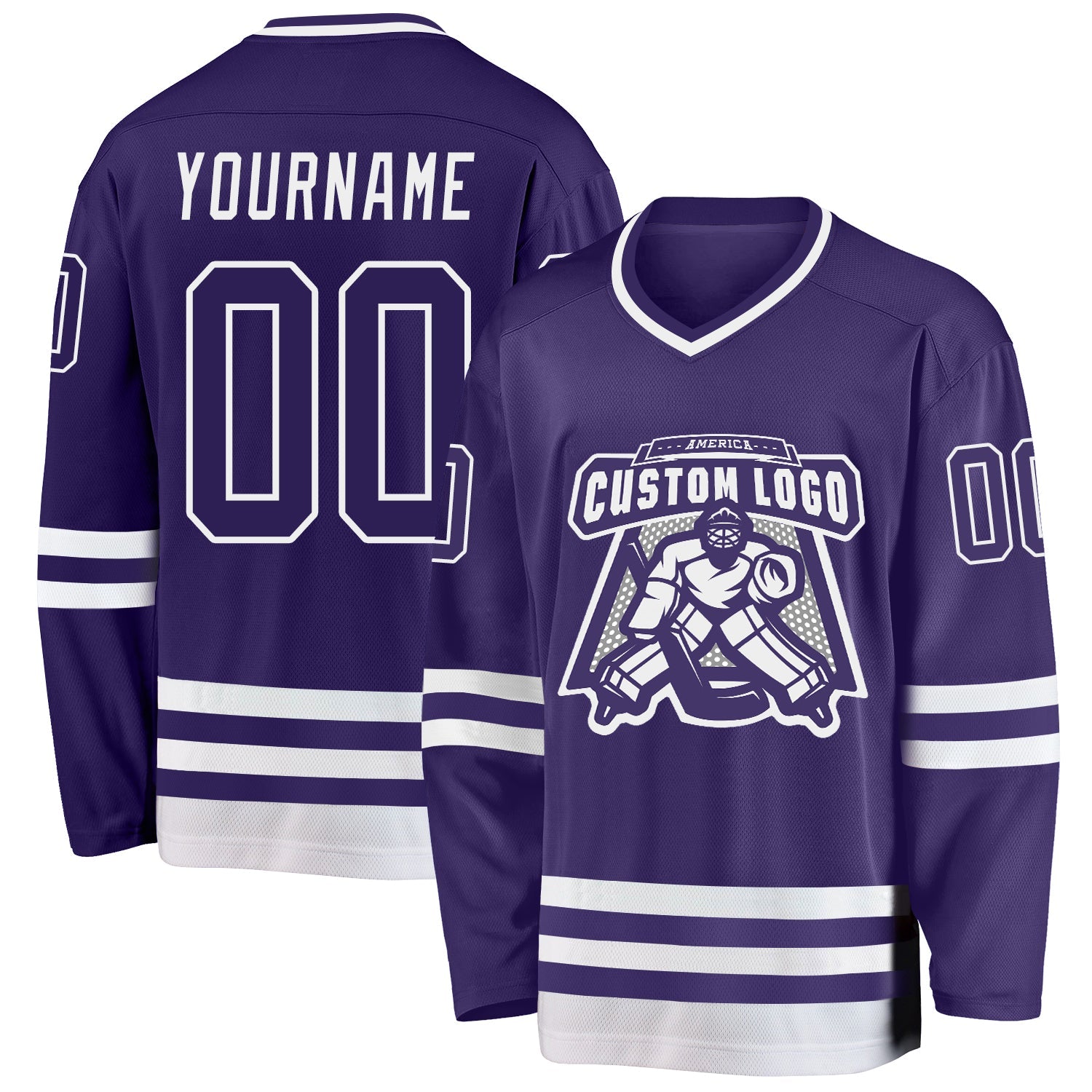 Custom Purple White Hockey Jersey view 2