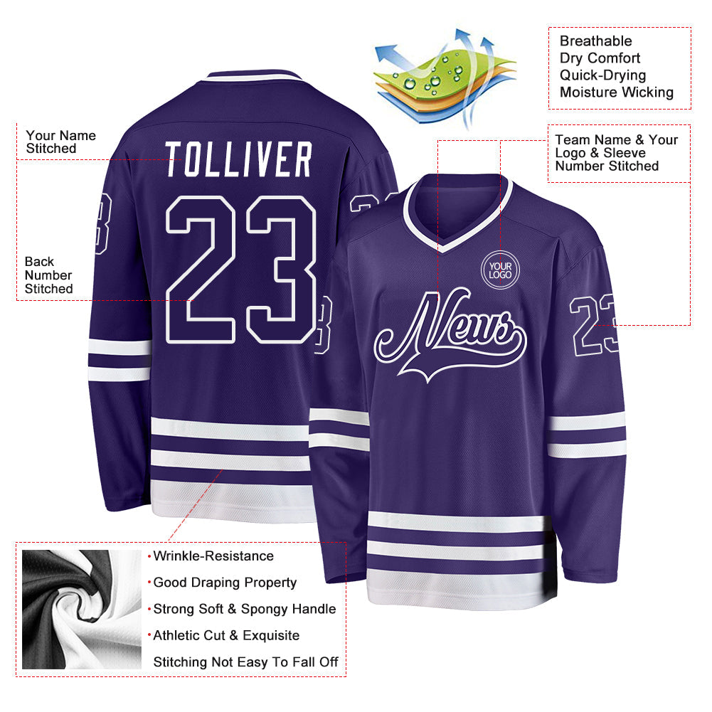 Custom Purple White Hockey Jersey view 3
