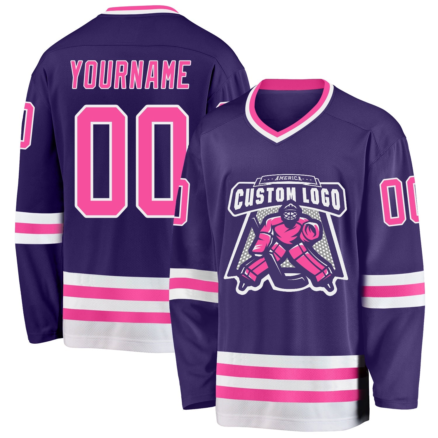 Custom Purple Pink-White Hockey Jersey view 2