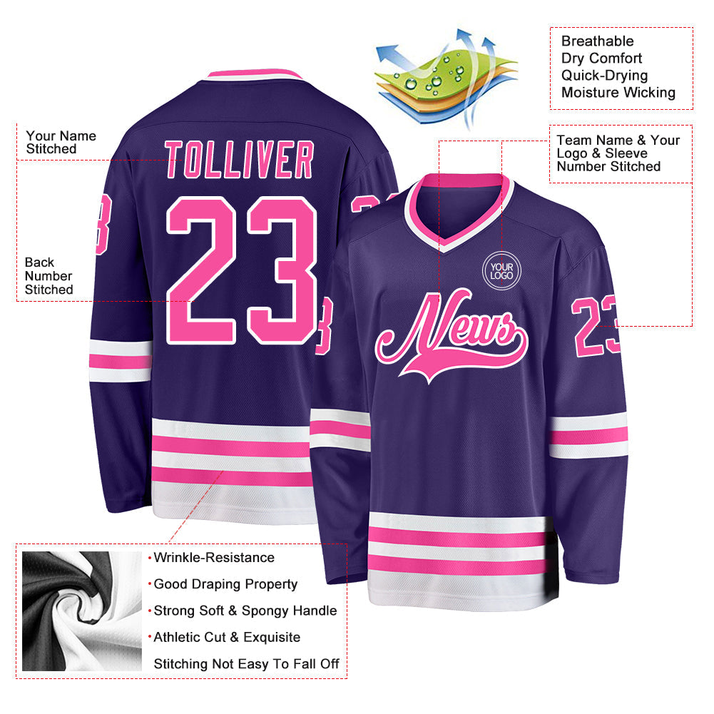 Custom Purple Pink-White Hockey Jersey view 3