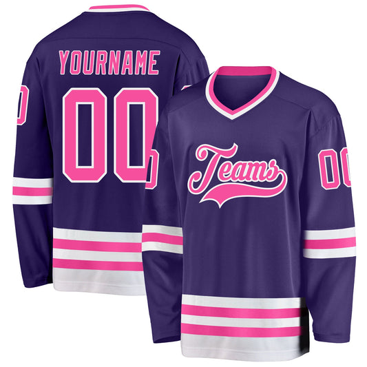 Custom Purple Pink-White Hockey Jersey - Main View
