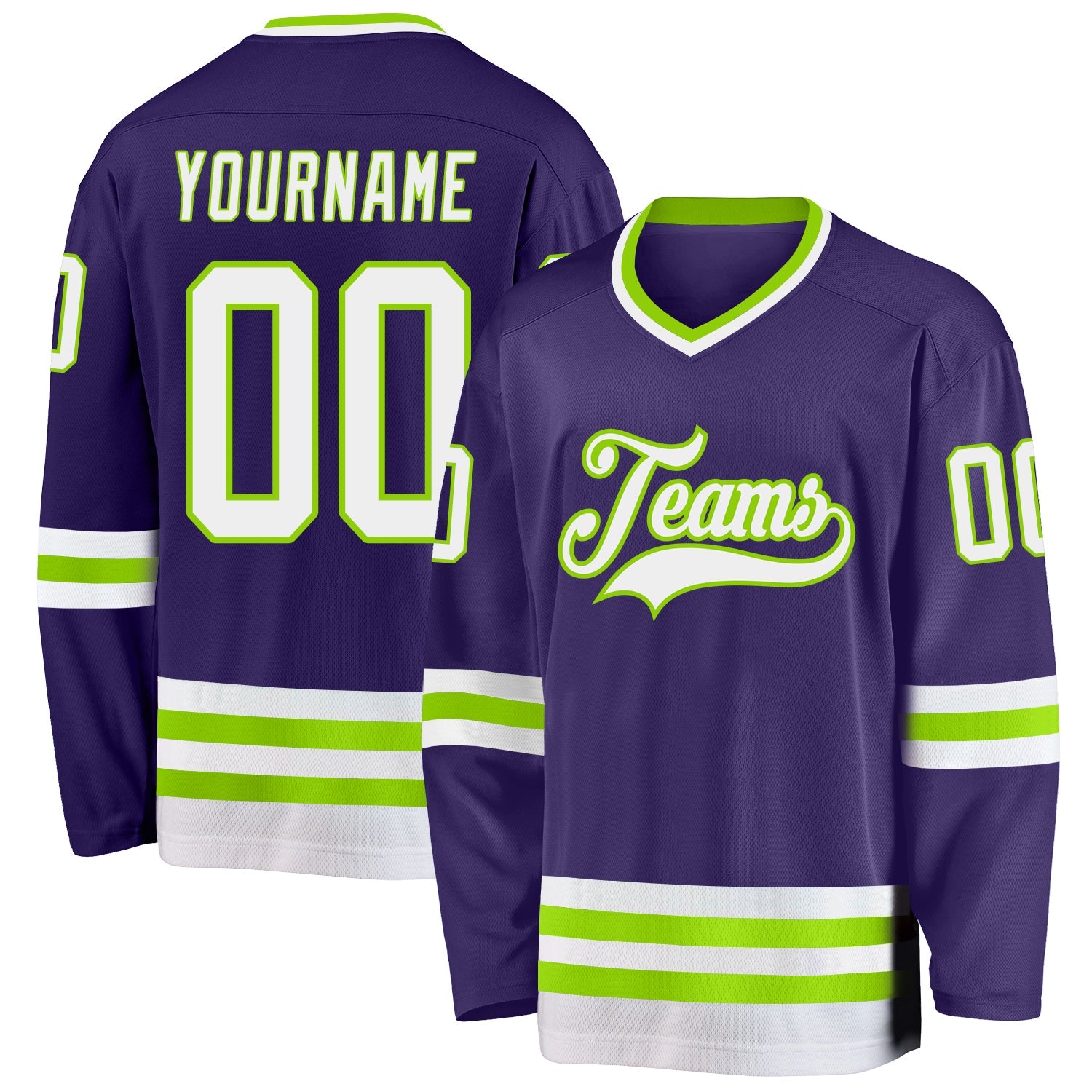 Custom Purple White-Neon Green Hockey Jersey - Main View