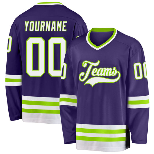 Custom Purple White-Neon Green Hockey Jersey - Main View