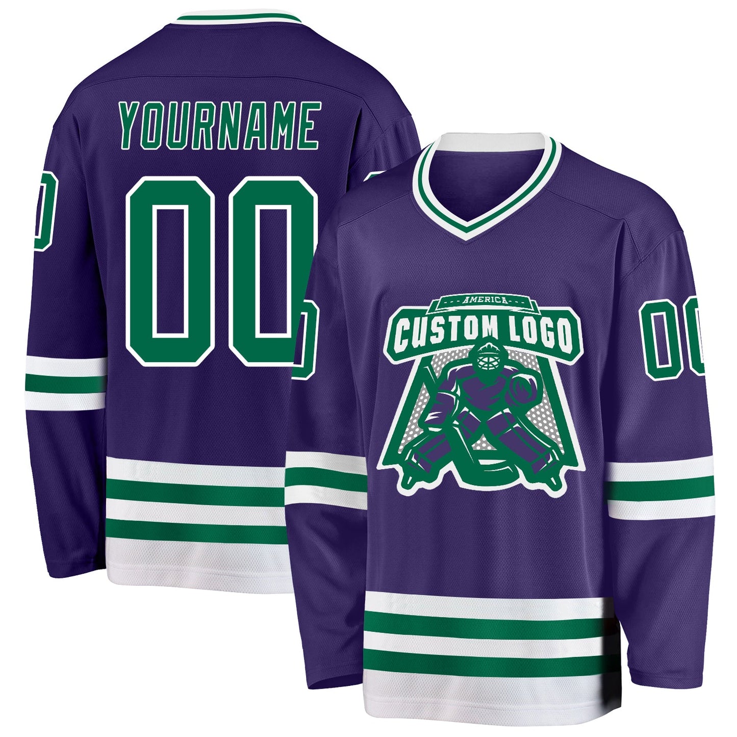 Custom Purple Kelly Green-White Hockey Jersey view 2