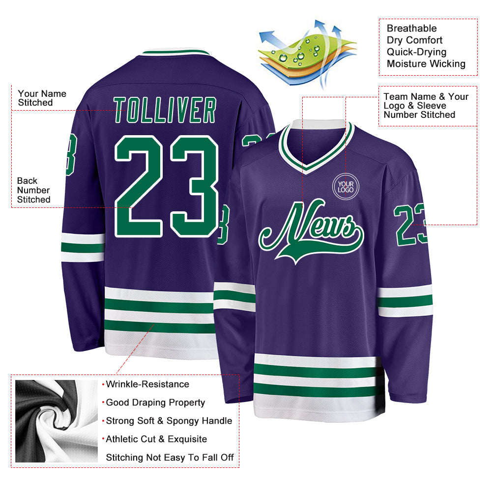 Custom Purple Kelly Green-White Hockey Jersey view 3