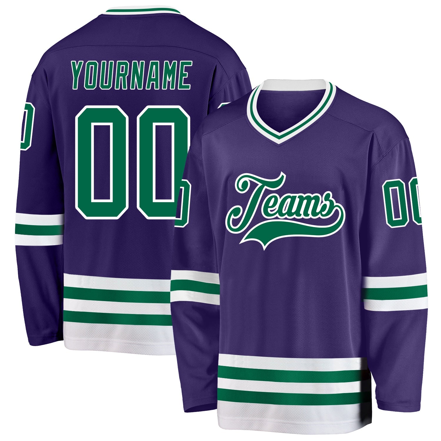 Custom Purple Kelly Green-White Hockey Jersey - Main View