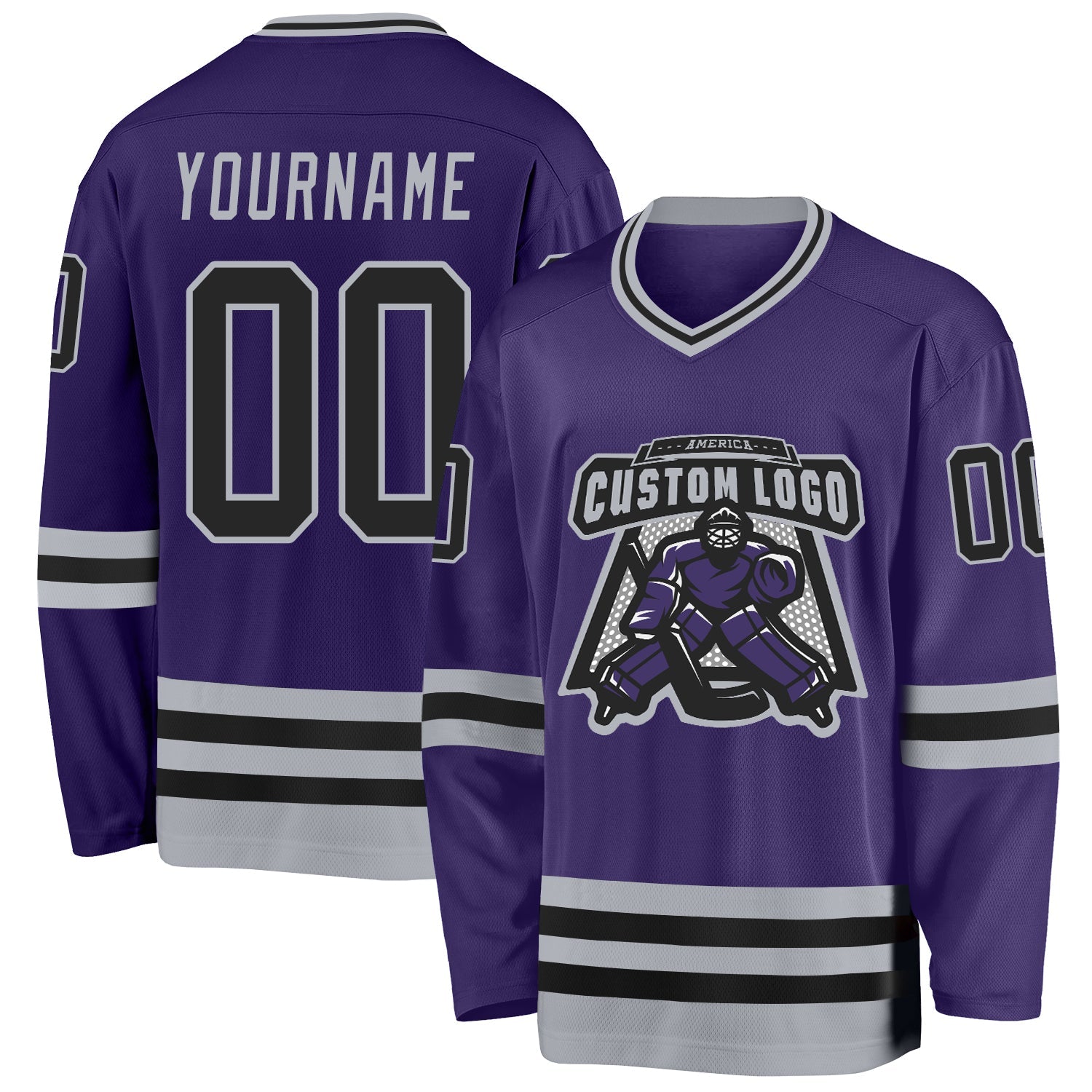 Custom Purple Black-Gray Hockey Jersey view 2