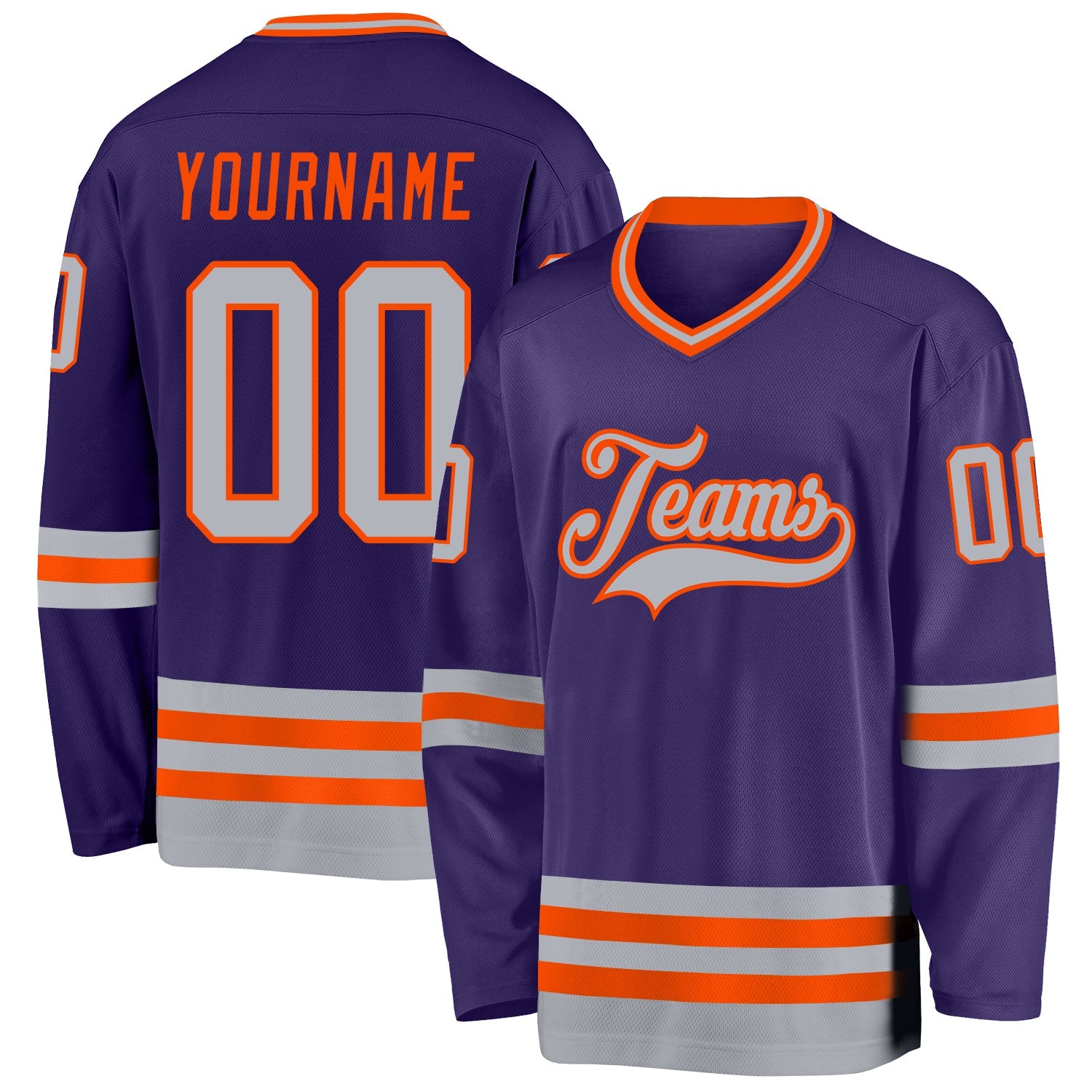 Custom Purple Gray-Orange Hockey Jersey - Main View