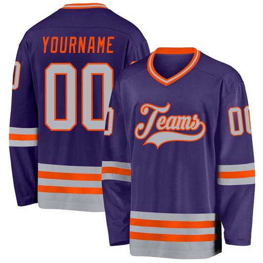 Custom Purple Gray-Orange Hockey Jersey - Main View